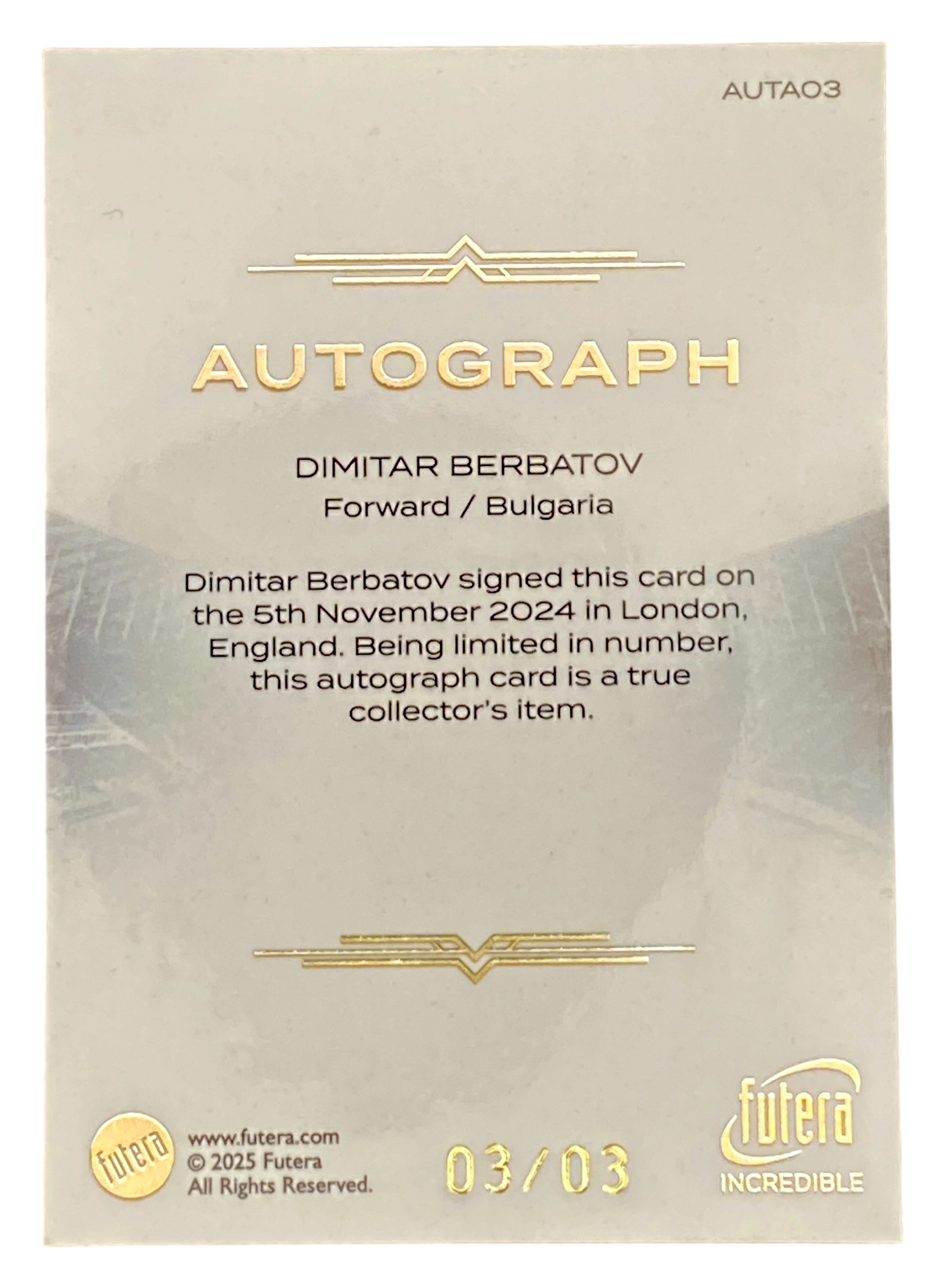 2025 Futera Incredible Dimitar Berbatov, Autograph, 3/3