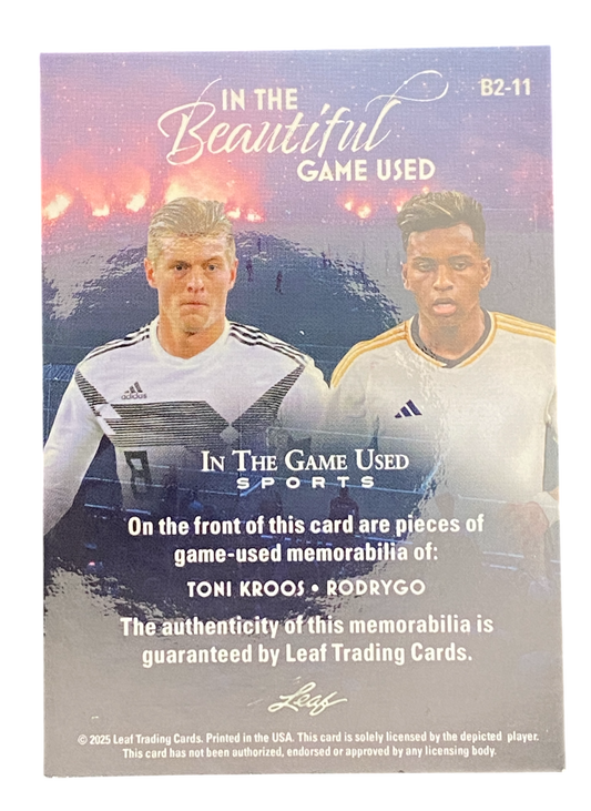 2025 Leaf In the Beatiful Game Used Toni Kroos, Rodrygo, Game Worn Patch, 1/5