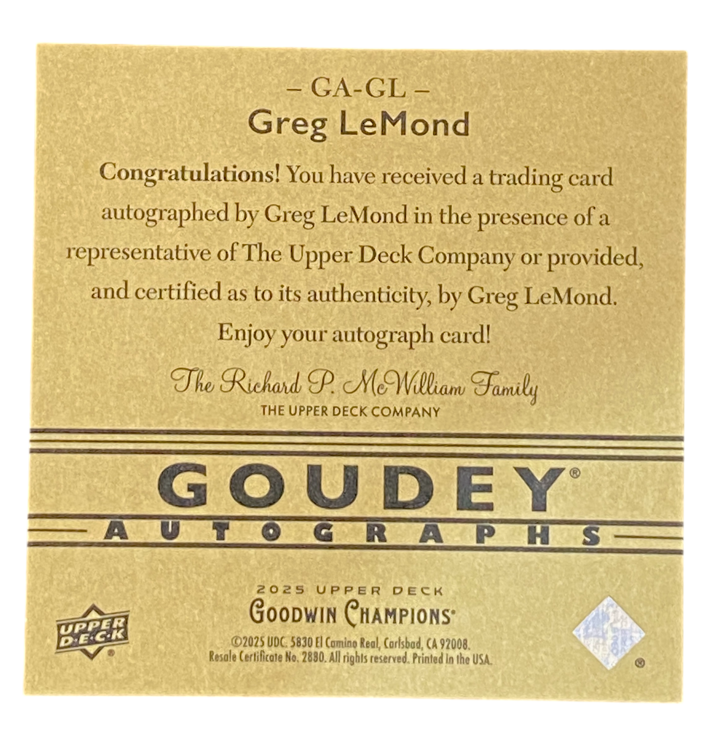 2025 Upper Deck Goodwin Champions Greg LeMond Autograph