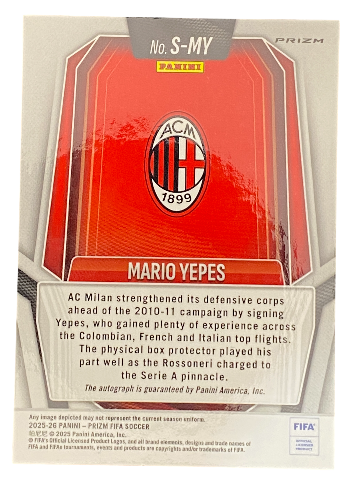 2026 Panini Prizm FIFA Mario Yepes, Autograph, AC Milan