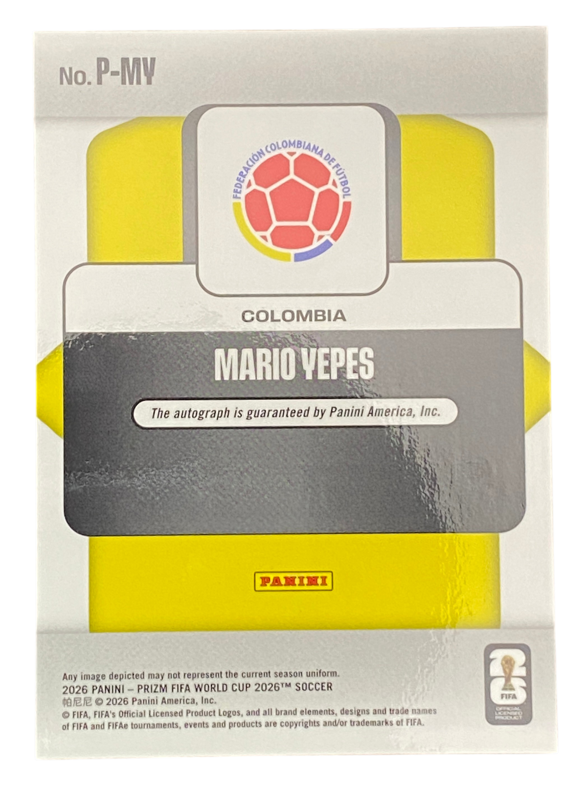 2026 Panini Prizm FIFA World Cup Mario Yepes, Autograph