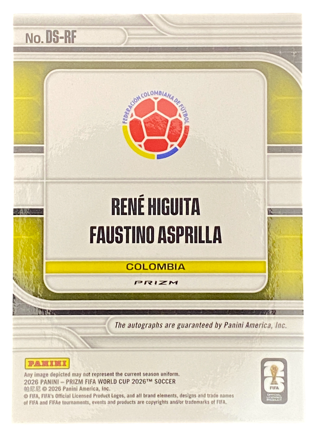 2026 Panini Prizm FIFA World Cup René Higuita, Faustino Asprilla Dual Autograph