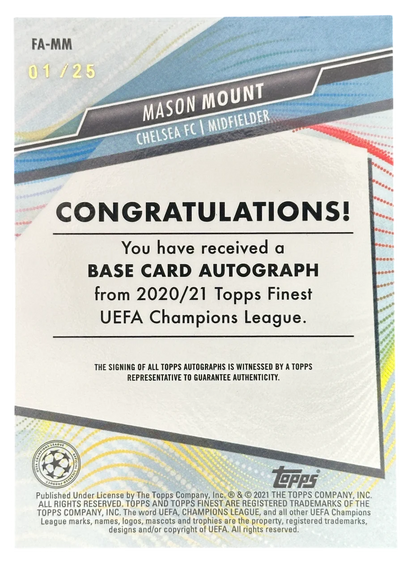 2021 Topps Finest Mason Mount Orange Refractor autograph  /25
