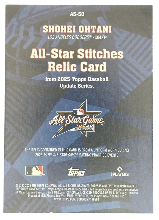 2025 Topps Update Shohei Ohtani All Star Stiches Relic Dodgers