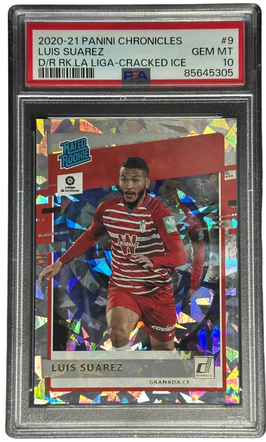 2020-21 Panini Chronicles Luis Suarez Cracked Ice 18/23 PSA 10