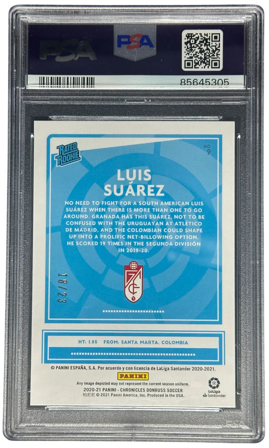 2020-21 Panini Chronicles Luis Suarez Cracked Ice 18/23 PSA 10