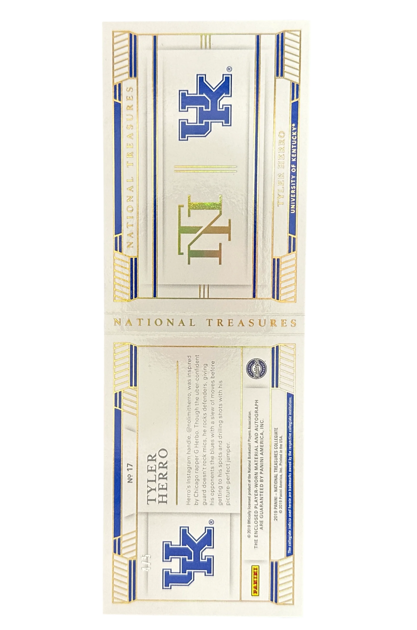 2019 Panini National Treasures Tyler Herro, Autograph, /5, Player Worn