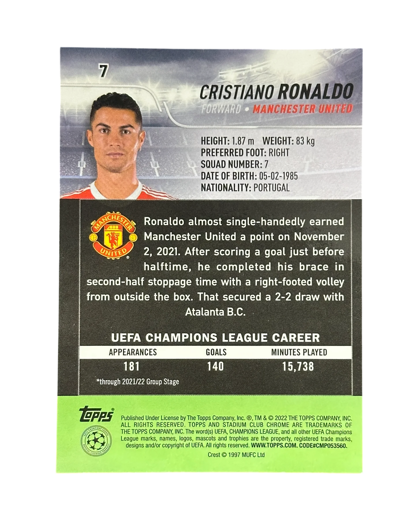 2022 Topps Stadium Club Chrome Cristiano Ronaldo
