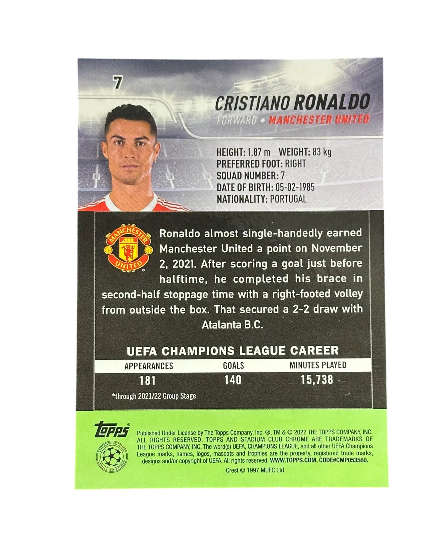 2022 Topps Stadium Club Chrome Cristiano Ronaldo