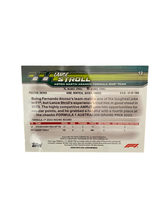 2024 Topps Paddock Pass, Lance Stroll, 4/99