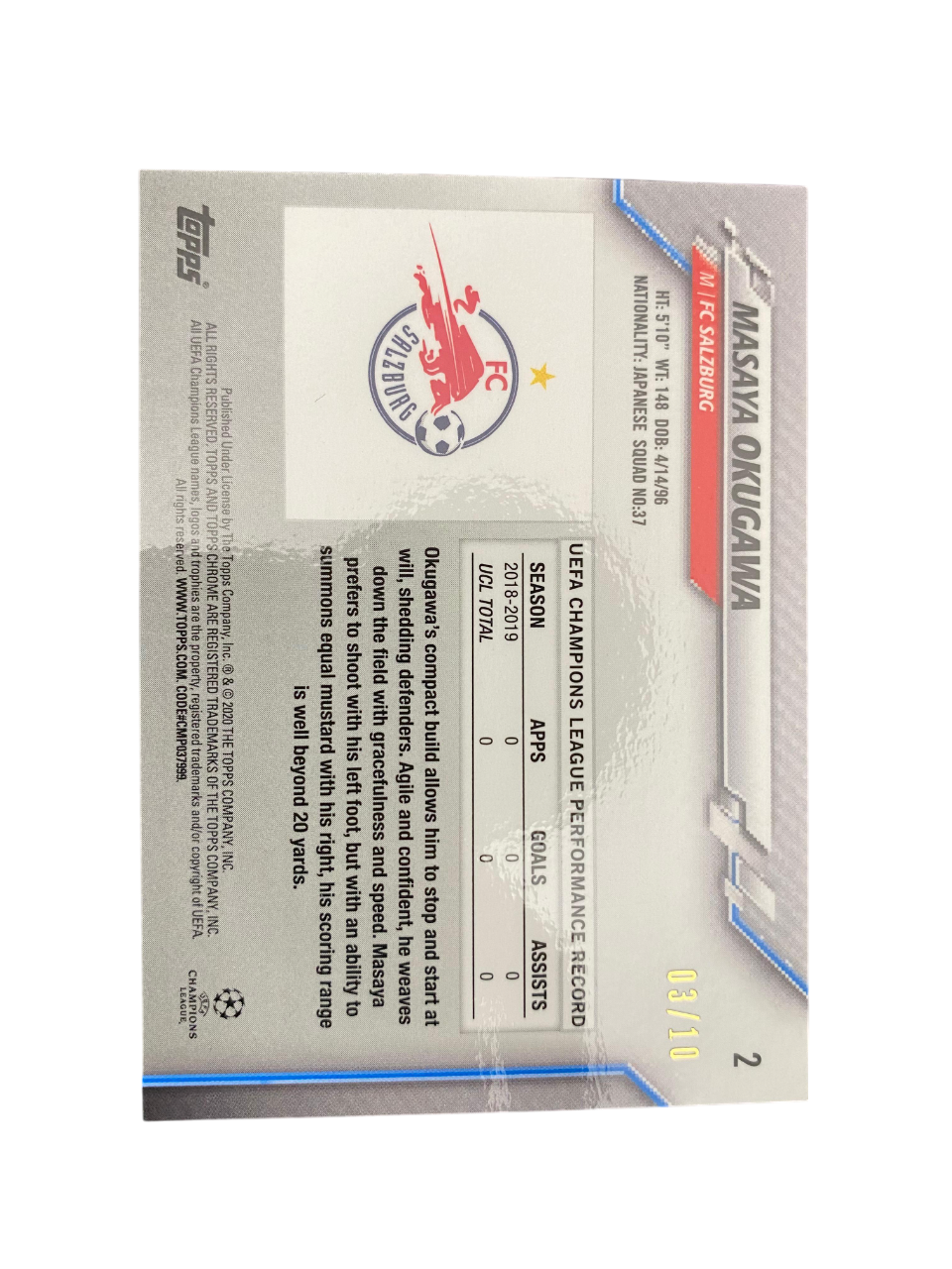 Masaya Okugawa, Topps Chrome, 3-10, 2020