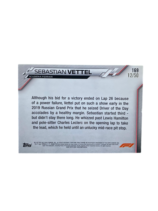 2020 Topps Chrome Formula 1 Sebastian Vettel, 12-50, Scuderia Ferrari